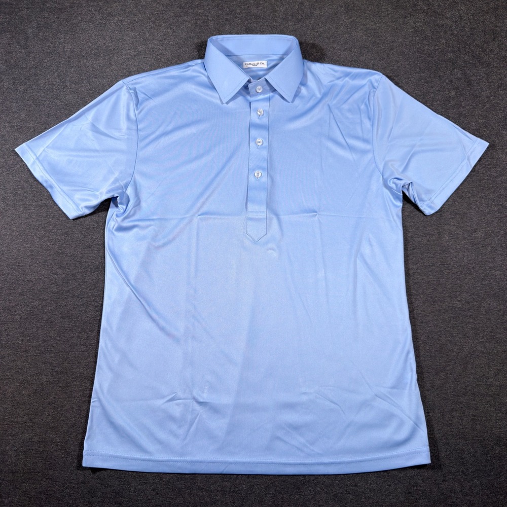 Collars & Co Dress Collar Polo Mens Medium Blue Short Sleeve Performance Shirt - Picture 2 of 8